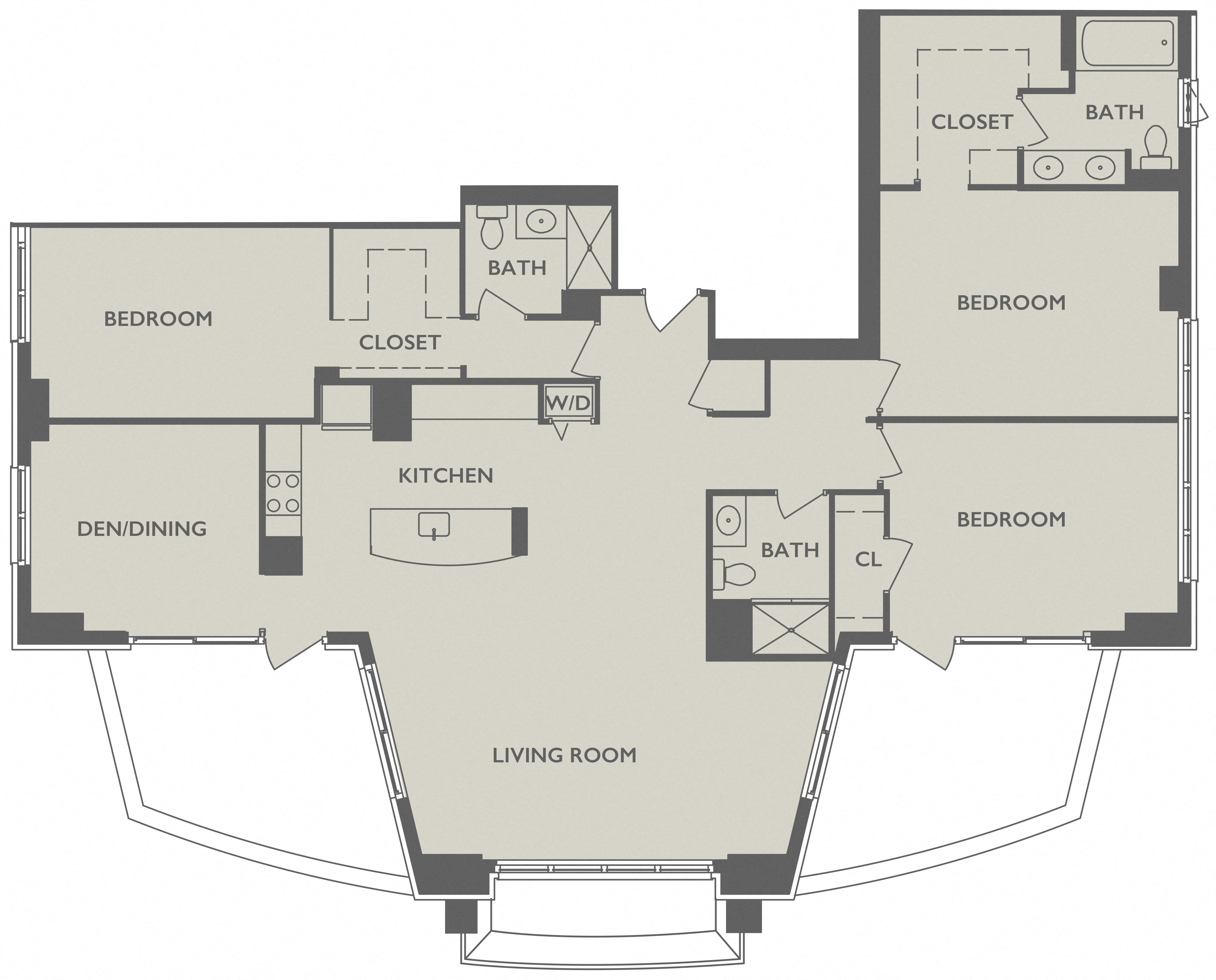 Floor plan for 3 beds, 3 baths, 2500 sqft